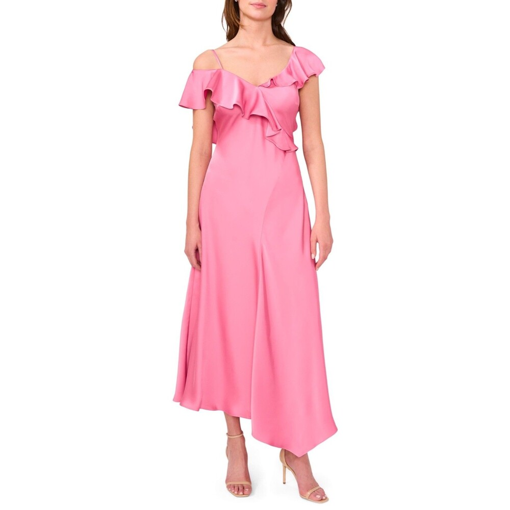 Parker The Bridget Women’s Ruffle One-Shoulder Dress Size 14 Pink Satin Romantic